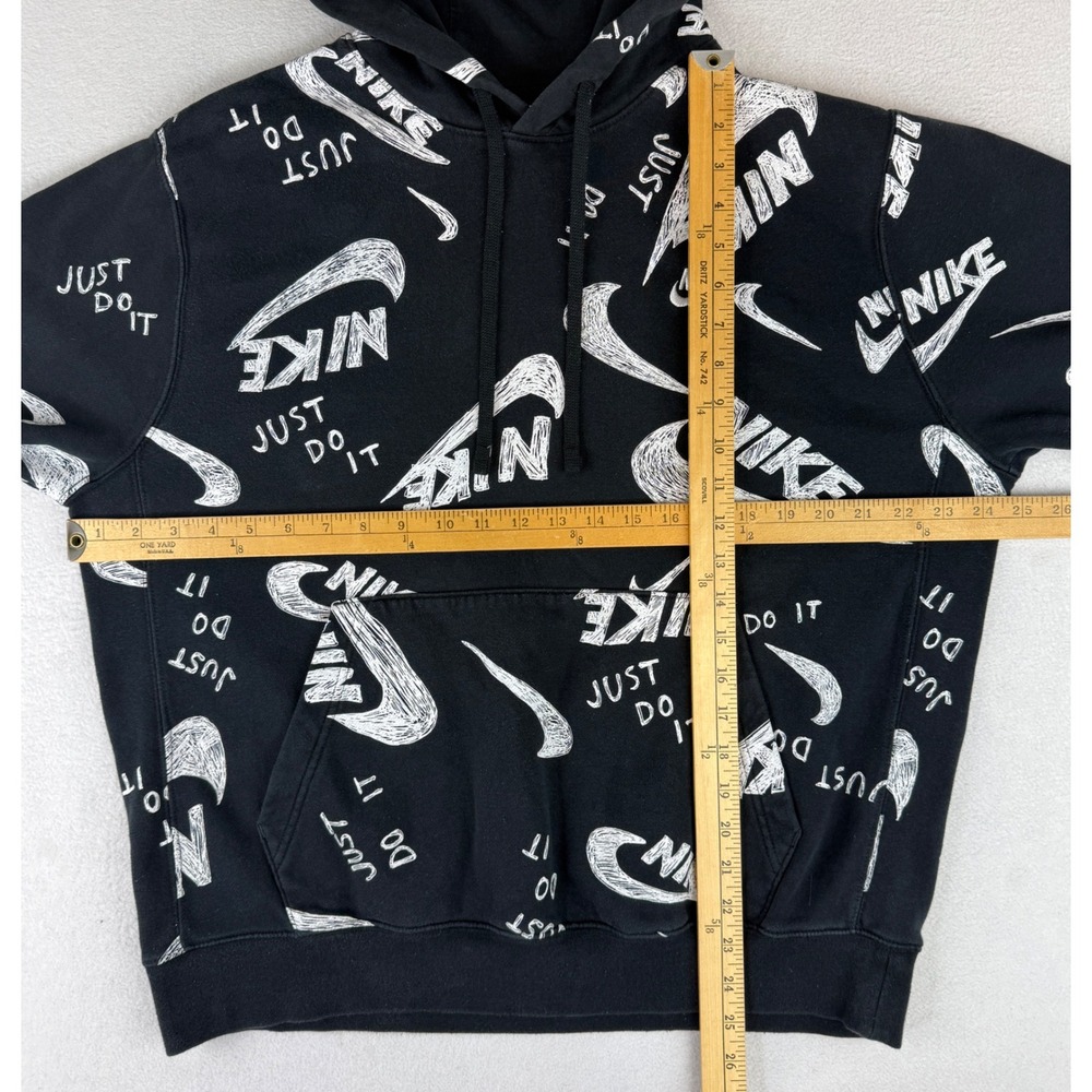 Nike Hoodie Mens Large Black Scribble All Over Print Swoosh CU4341-010 Pullover - Picture 2 of 7